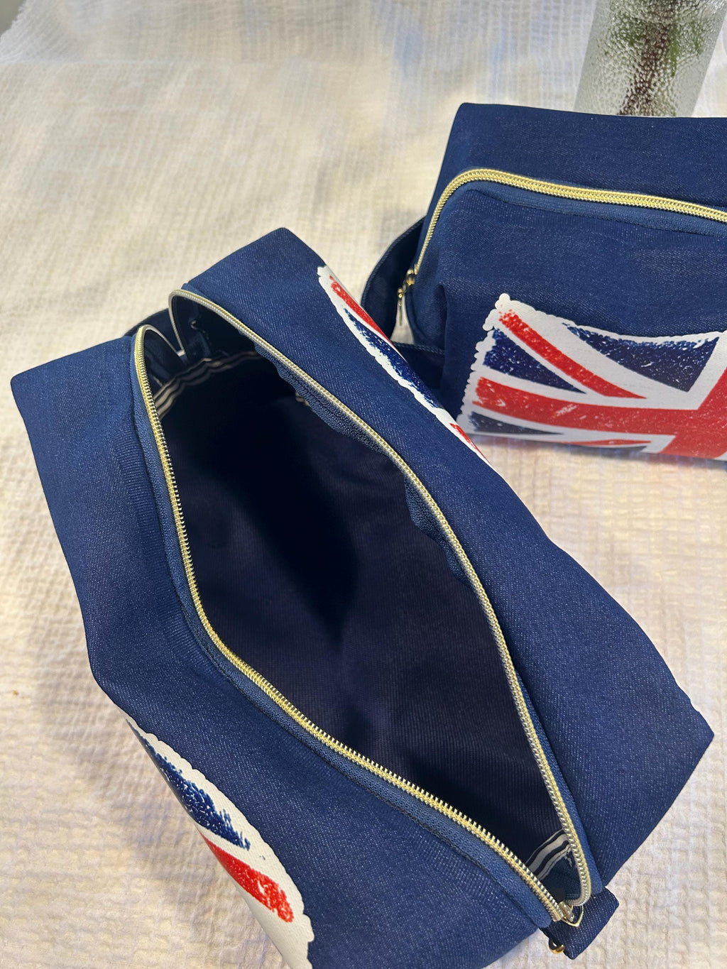 Blue Denim Boxy Toiletry Bag - Distressed Union Jack