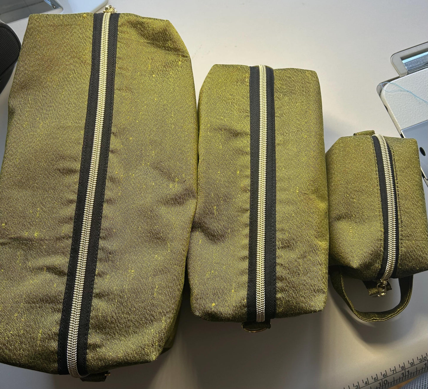 Quilted Raw Silk Makeup Bags: Mint Green & Gold - Set of 3 or individual