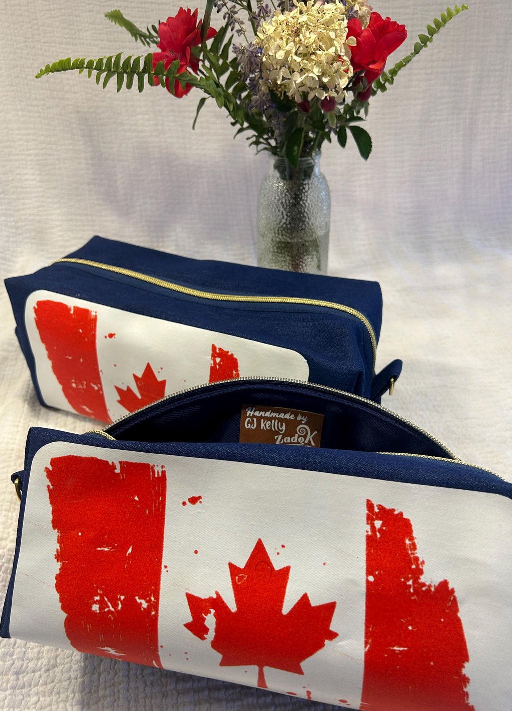 Denim Boxy Toiletry Bag - Distressed Canadian Flag