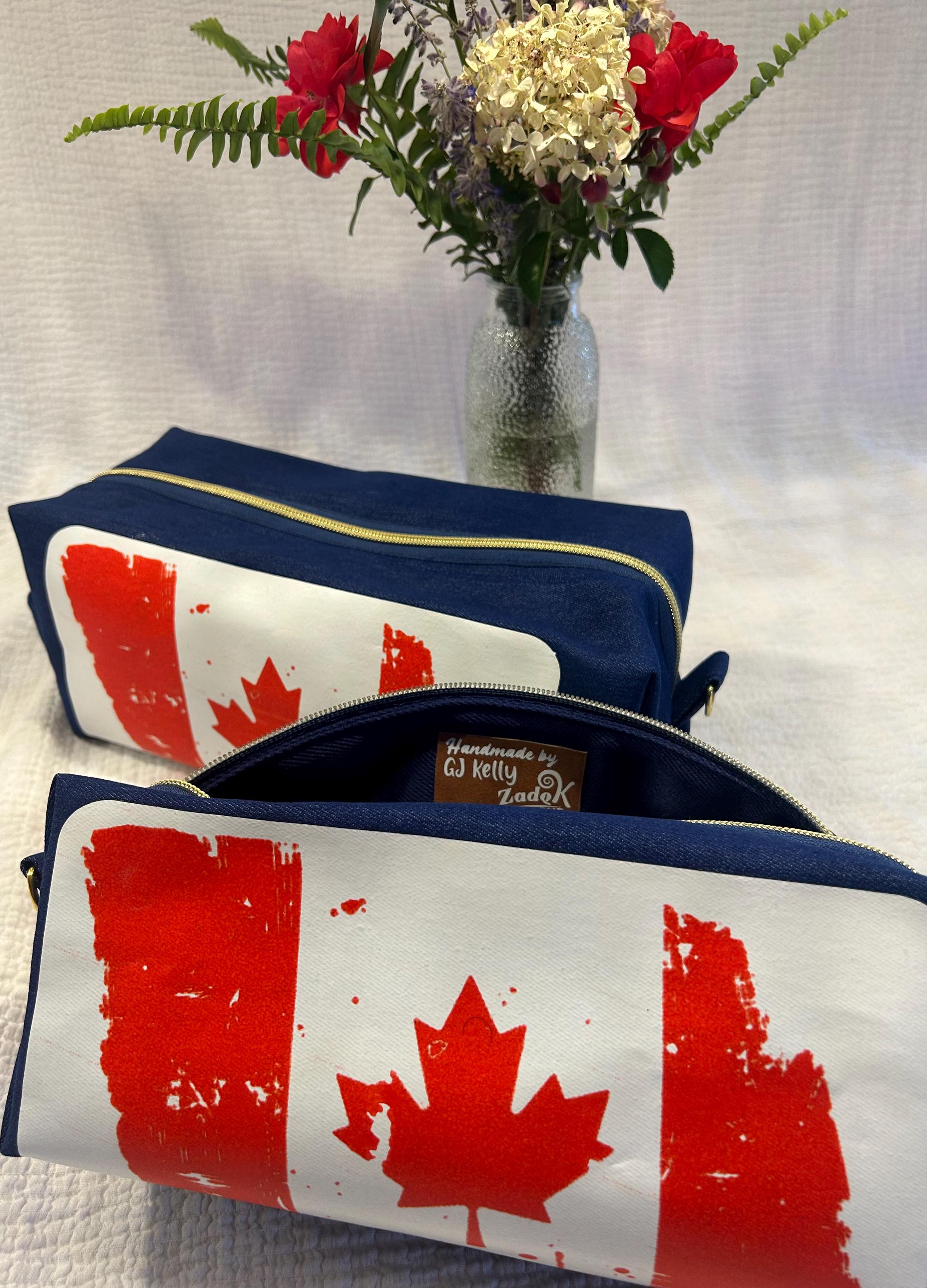Denim Boxy Toiletry Bag - Distressed Canadian Flag