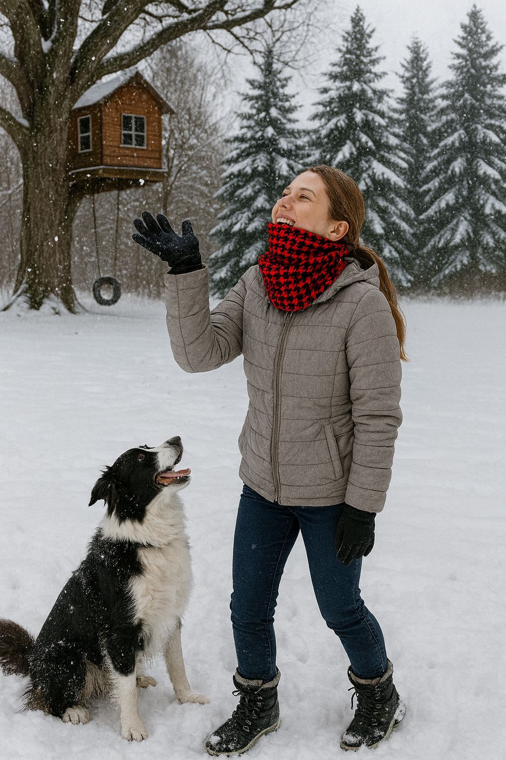 Neck Warmer | Gaiter - Red black Houndstooth