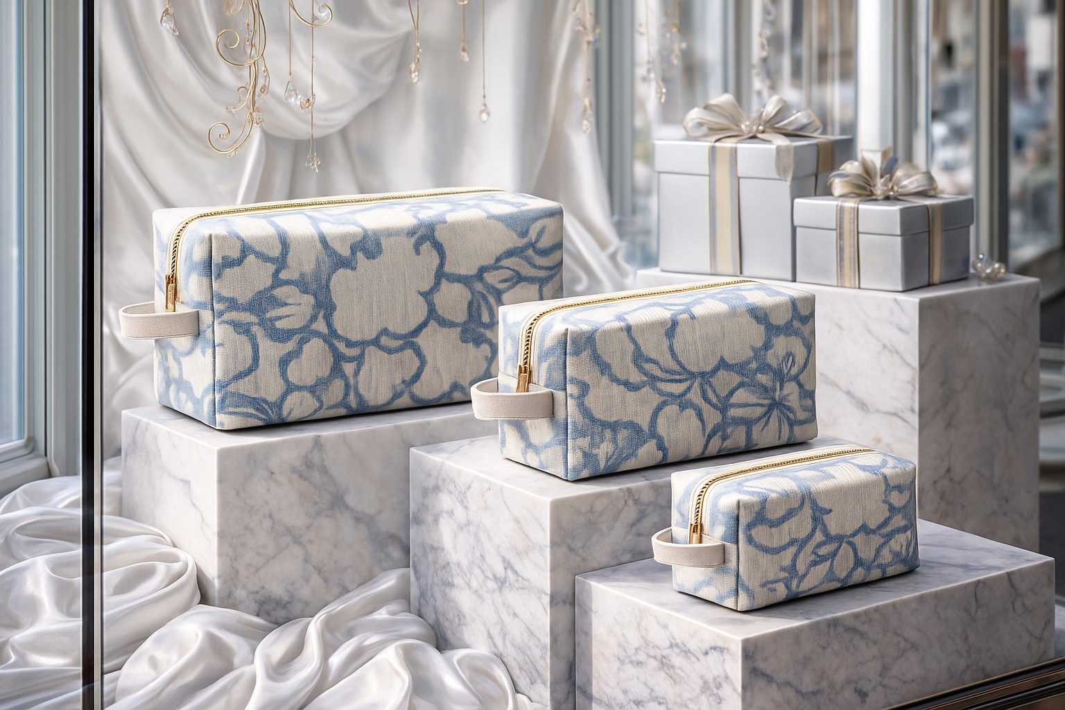 Boxy Makeup Bags - Thai Lotus, Blue