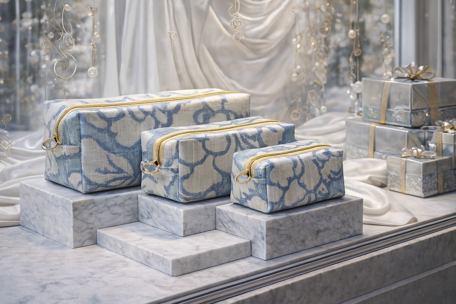 Boxy Makeup Bags - Thai Lotus, Blue