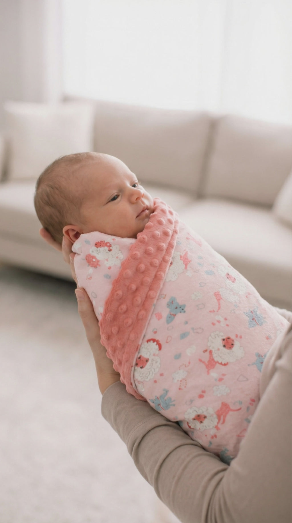 Baby Blanket Gift Set: Salmon Pink Minky-Dot & Flannel with 2 Burp Cloths