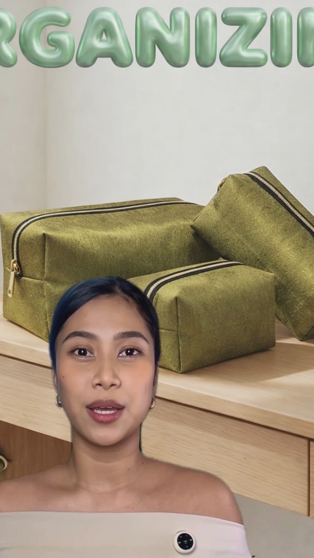 Boxy Makeup Bags: Mint Green & Gold, Raw Silk